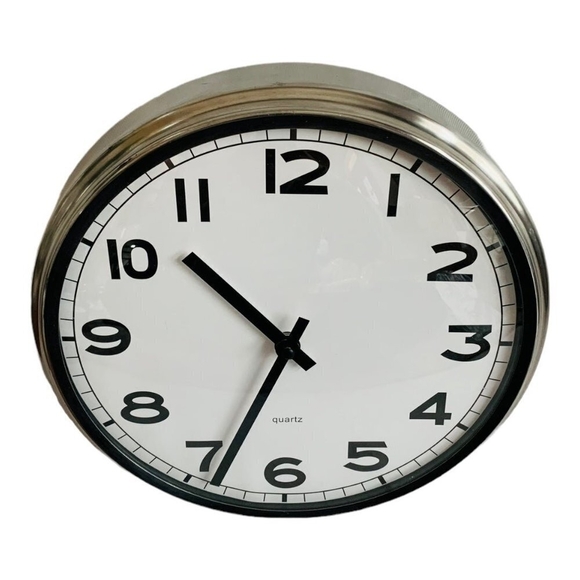 Large Wall Hanging CLOCK IKEA Minimalist Design Quartz CLOCK Silver Frame CLOCK - Picture 3 of 4